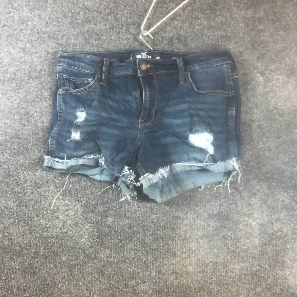 Hollister Cut Off Shorts Womens 9 Blue Denim Cotton Distressed Stretch Mid Rise
